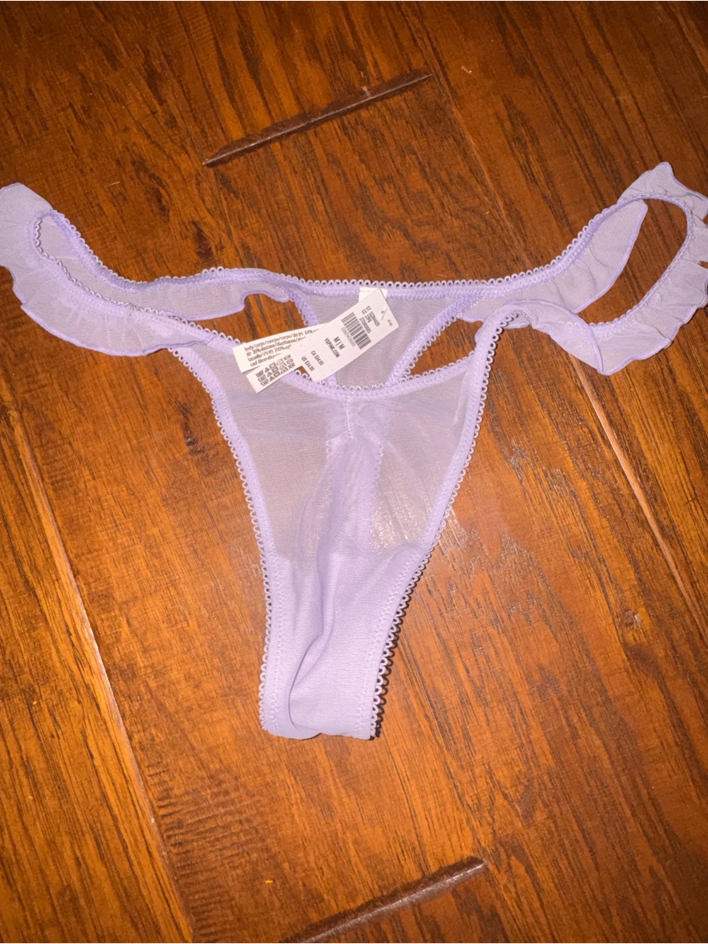 NWTSheer Ruffle Lace-Trim Thong - Lavender